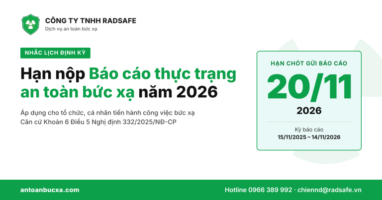 Hạn nộp báo cáo thực trạng an toàn bức xạ năm 2026: 20/11/2026, kỳ báo cáo 15/11/2025 – 14/11/2026